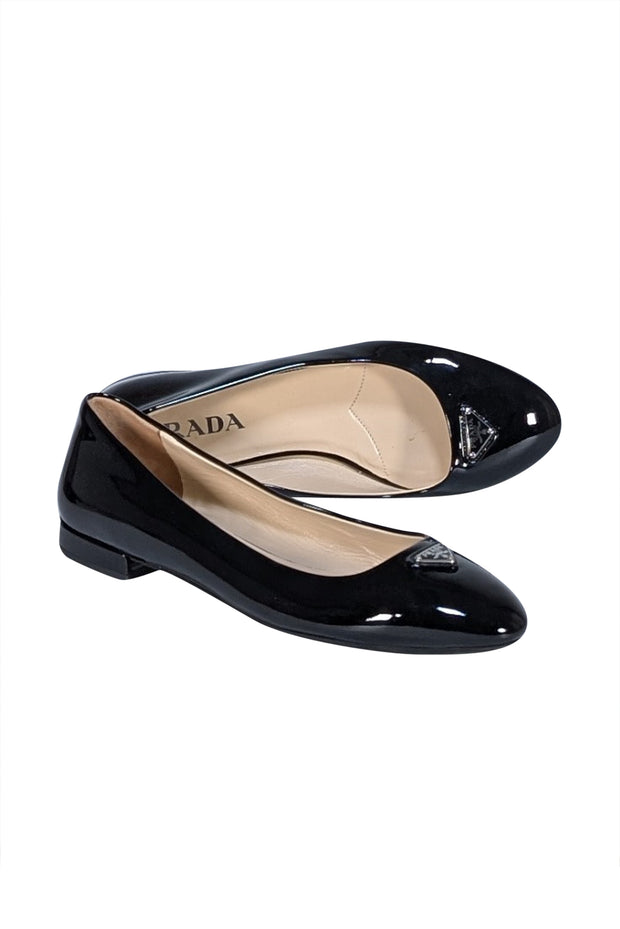 Prada - Black Patent Leather Logo Toe Flats Sz 8.5