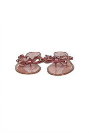 Valentino - Pink Glitter Transparent Studded Bow Tow Flip Flops Sz 8 - Current Boutique