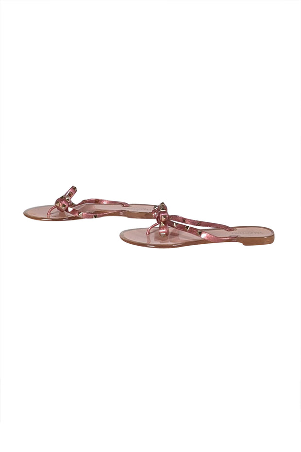 Valentino - Pink Glitter Transparent Studded Bow Tow Flip Flops Sz 8 - Current Boutique