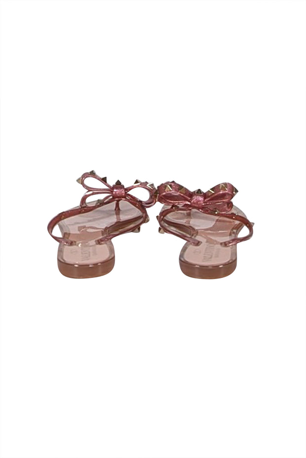 Valentino - Pink Glitter Transparent Studded Bow Tow Flip Flops Sz 8 - Current Boutique