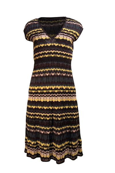 Missoni - Lime Green, Grey, & Black Chevron Knit Mini Dress Sz 6