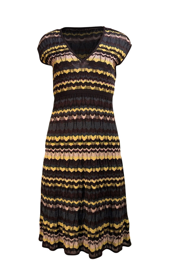 Missoni - Lime Green, Grey, & Black Chevron Knit Mini Dress Sz 6