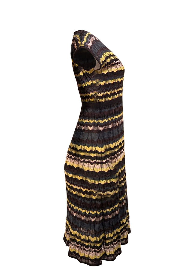 Missoni - Lime Green, Grey, & Black Chevron Knit Mini Dress Sz 6