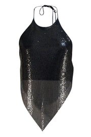 Alice & Olivia - Black "Frenchie" Chainmail Halter Top Sz XS - Current Boutique
