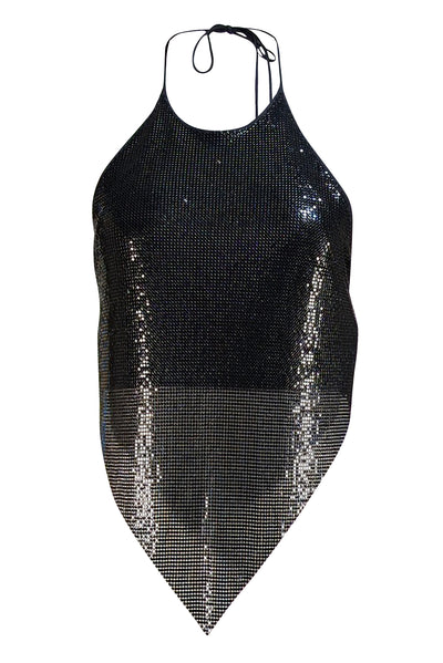 Alice & Olivia - Black "Frenchie" Chainmail Halter Top Sz XS - Current Boutique