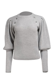 Veronica Beard - Grey Rhinestone Faux Button Sweater Sz M - Current Boutique