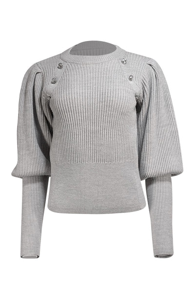 Veronica Beard - Grey Rhinestone Faux Button Sweater Sz M - Current Boutique
