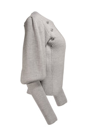 Veronica Beard - Grey Rhinestone Faux Button Sweater Sz M - Current Boutique