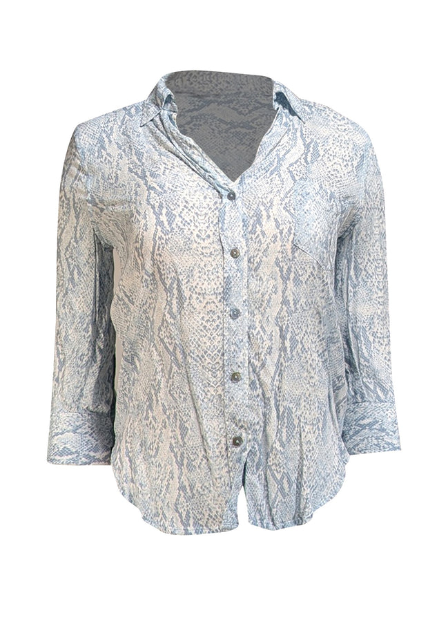 L'Agence - Blue & White Snakeskin Print Button Down Blouse Sz XS - Current Boutique