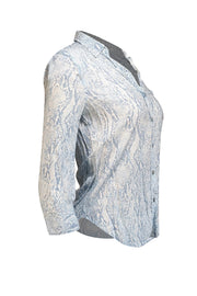 L'Agence - Blue & White Snakeskin Print Button Down Blouse Sz XS - Current Boutique