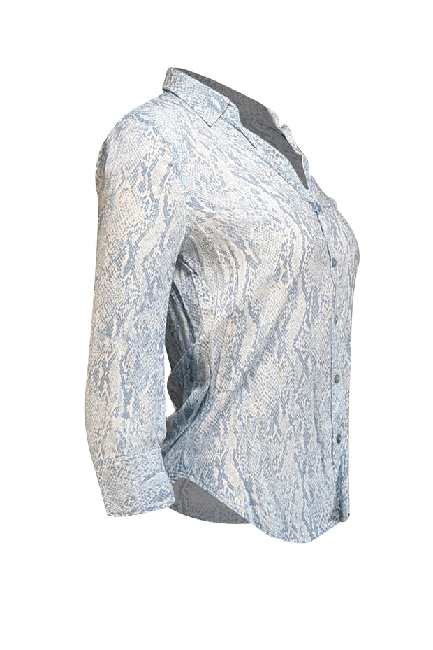 L'Agence - Blue & White Snakeskin Print Button Down Blouse Sz XS - Current Boutique