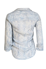 L'Agence - Blue & White Snakeskin Print Button Down Blouse Sz XS - Current Boutique