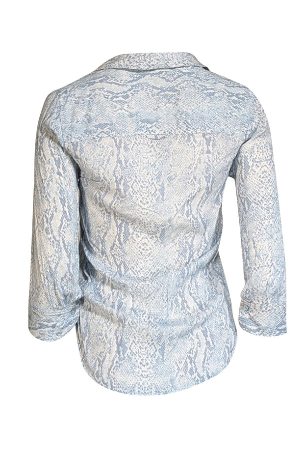 L'Agence - Blue & White Snakeskin Print Button Down Blouse Sz XS - Current Boutique
