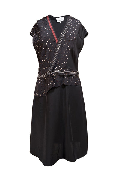 Philip Lim - Black w/ White Floral Print Faux Wrap Mini Dress Sz 8 - Current Boutique