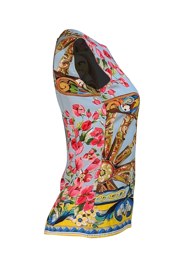 Dolce & Gabbana - Blue & Multi Color Floral Sleeveless Top Sz 2 - Current Boutique