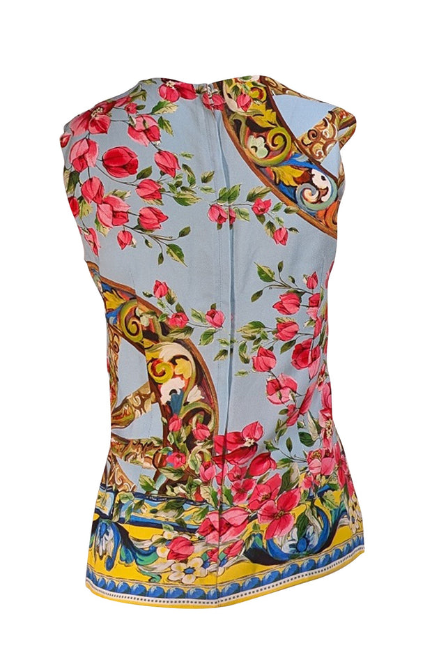 Dolce & Gabbana - Blue & Multi Color Floral Sleeveless Top Sz 2 - Current Boutique