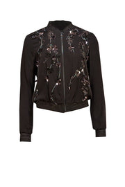 Elie Tahari - Black Beaded & Sequin Detail Lightweight Bomber Jacket Sz XS - Current Boutique