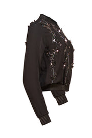 Elie Tahari - Black Beaded & Sequin Detail Lightweight Bomber Jacket Sz XS - Current Boutique