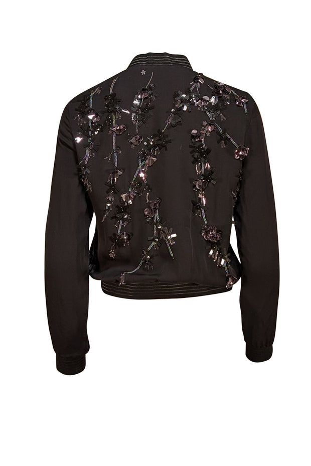 Elie Tahari - Black Beaded & Sequin Detail Lightweight Bomber Jacket Sz XS - Current Boutique