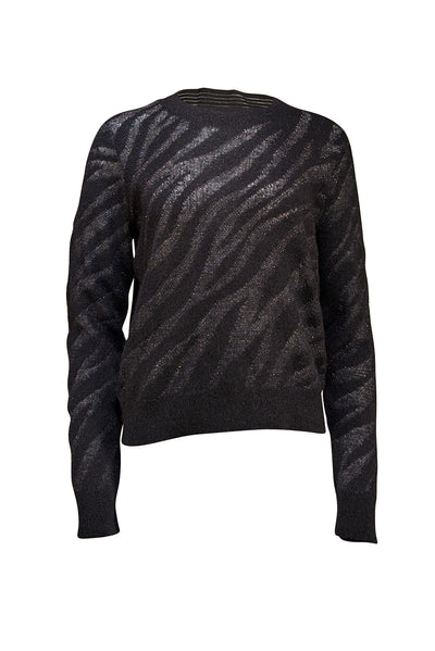 Rag & Bone - Black Metallic Zebra Pattern Alpaca & Wool Blend Sweater Sz M - Current Boutique