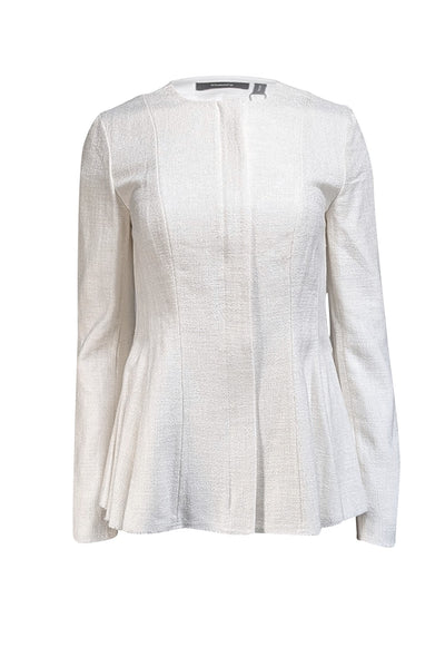 Theory - Cream Canvas Tweed Raw Edge Jacket Sz 4 - Current Boutique