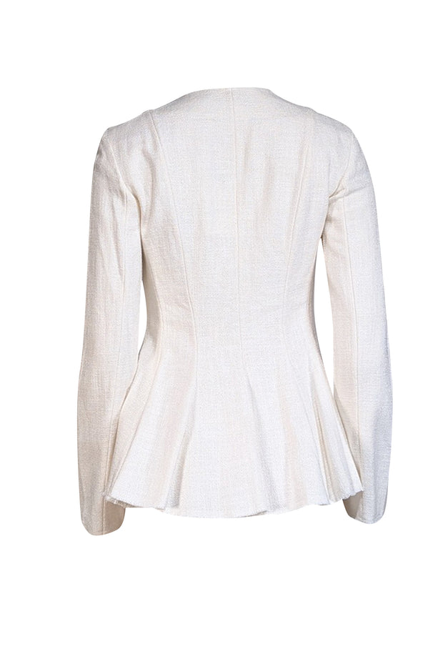 Theory - Cream Canvas Tweed Raw Edge Jacket Sz 4 - Current Boutique
