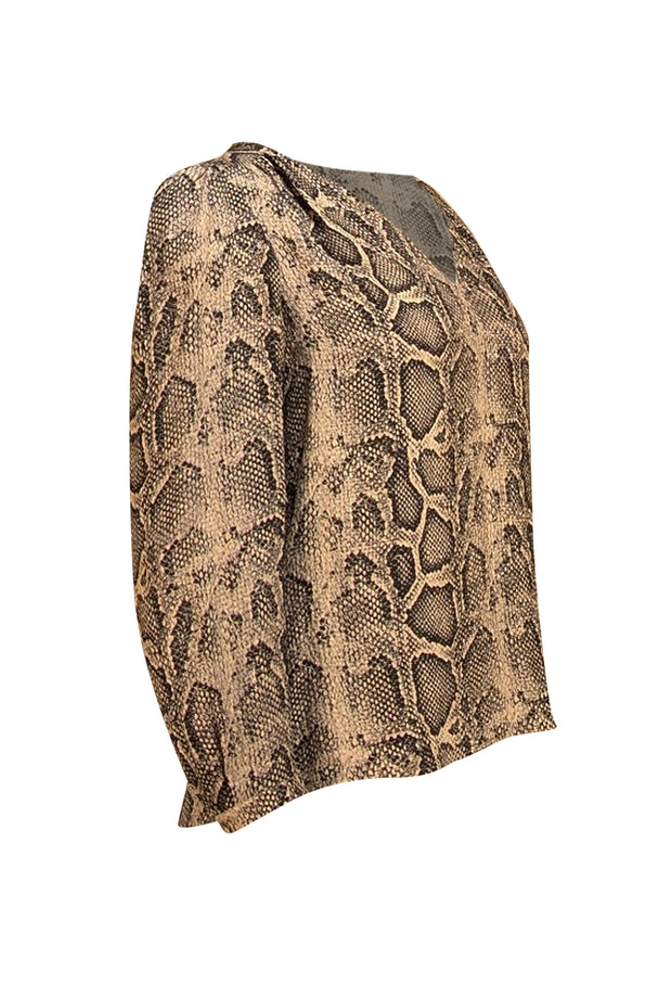 Rebecca Taylor - Light Grey & Black Snakeskin Print Silk Blouse Sz 2 - Current Boutique