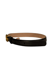 Gucci - Black Matte Leather Thin Belt w/ Brass Logo Buckle Sz 2