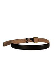 Gucci - Black Matte Leather Thin Belt w/ Brass Logo Buckle Sz 2