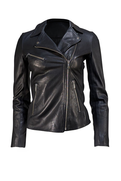 Reiss - Black Lamb Leather Moto Zipper Jacket Sz 0
