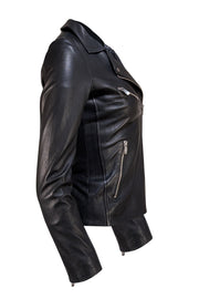 Reiss - Black Lamb Leather Moto Zipper Jacket Sz 0