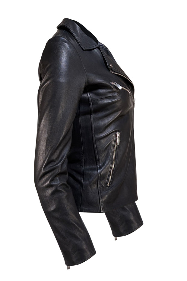 Reiss - Black Lamb Leather Moto Zipper Jacket Sz 0