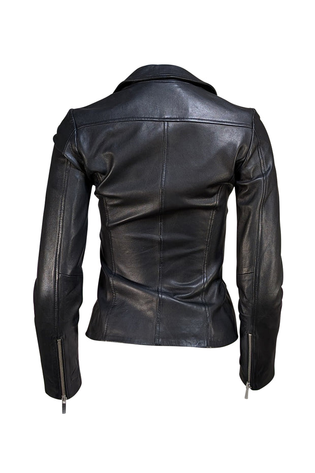 Reiss - Black Lamb Leather Moto Zipper Jacket Sz 0