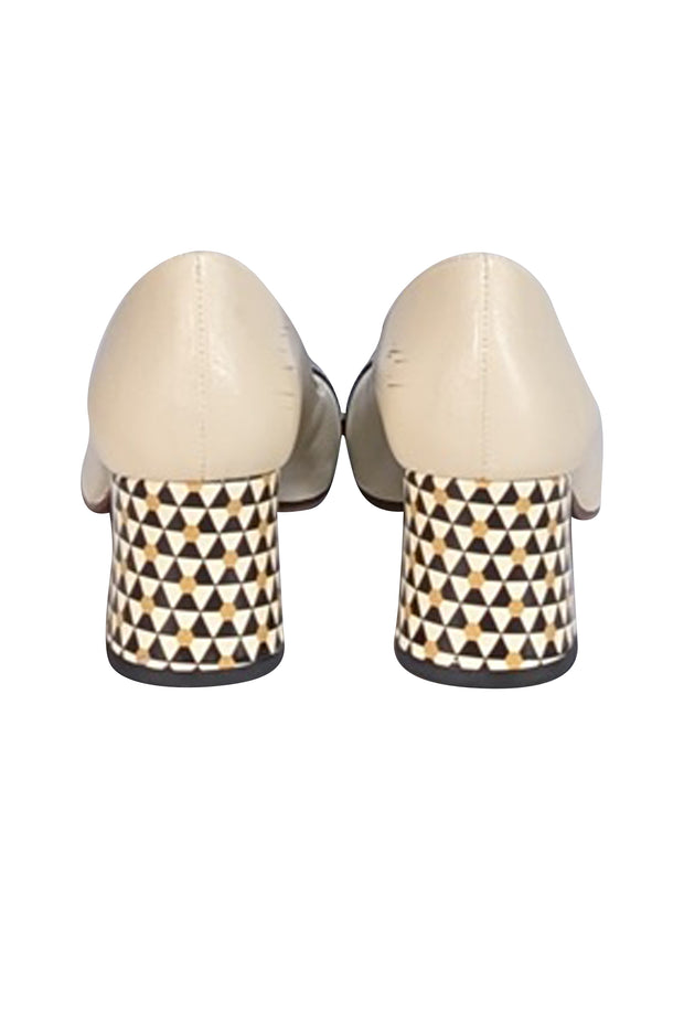 Chie Mihara - Ivory Leather w/ Printed Block Heel Sz 8.5 - Current Boutique