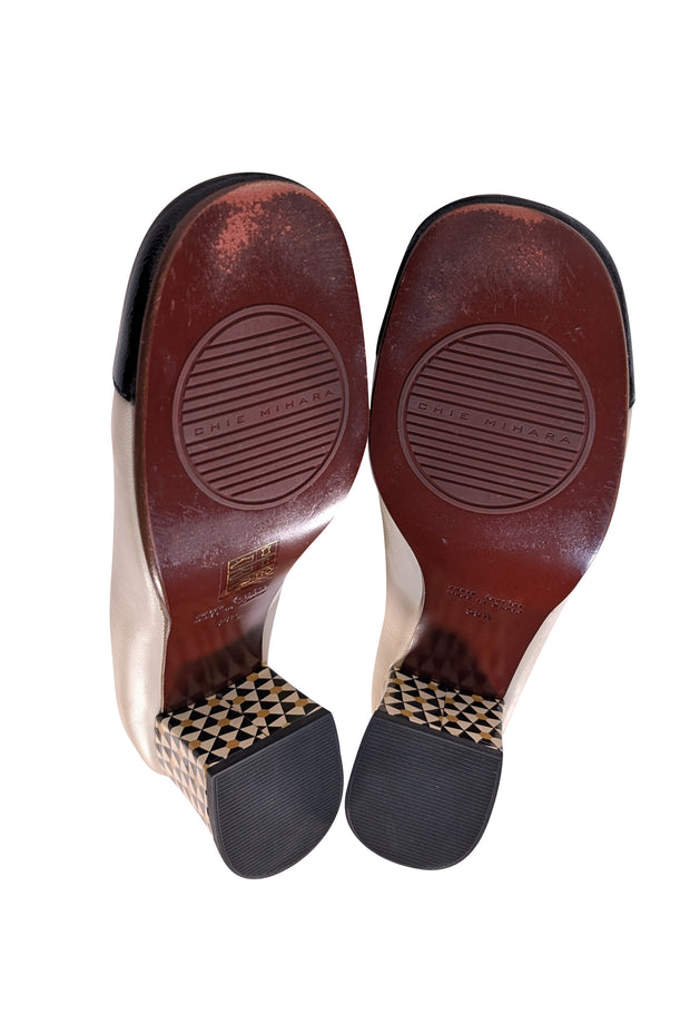Chie Mihara - Ivory Leather w/ Printed Block Heel Sz 8.5 - Current Boutique