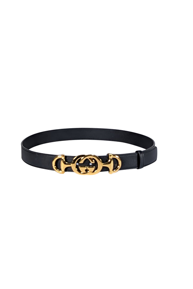 Gucci - Black Leather Logo Buckle Horsebit Belt Sz S - Current Boutique