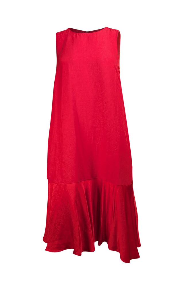 Twinset - Red Linen Blend Contrast Hem Mini Dress Sz 8 - Current Boutique