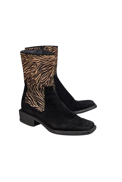 Stuart Weitzman - Black w/ Tan & Brown Animal Print Boots Sz 7.5 - Current Boutique
