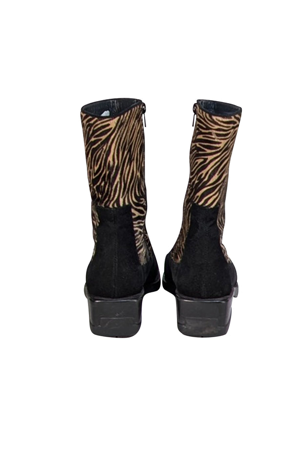 Stuart Weitzman - Black w/ Tan & Brown Animal Print Boots Sz 7.5 - Current Boutique