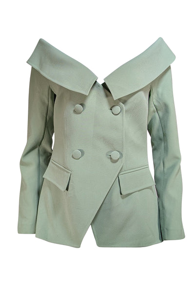 Safiyaa - Pastel Green Off The Shoulder Double Breasted Button Jacket Sz 10