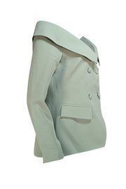 Safiyaa - Pastel Green Off The Shoulder Double Breasted Button Jacket Sz 10