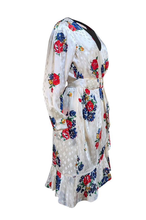 Tory Burch - Ivory & Multi Color Floral Silk Wrap Dress Sz 8 - Current Boutique