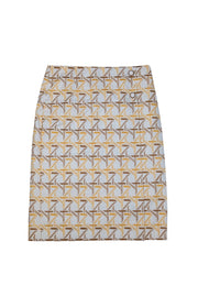 Tory Burch - White w/ Yellow & Brown Embroidered Detail Skirt Sz 10 - Current Boutique