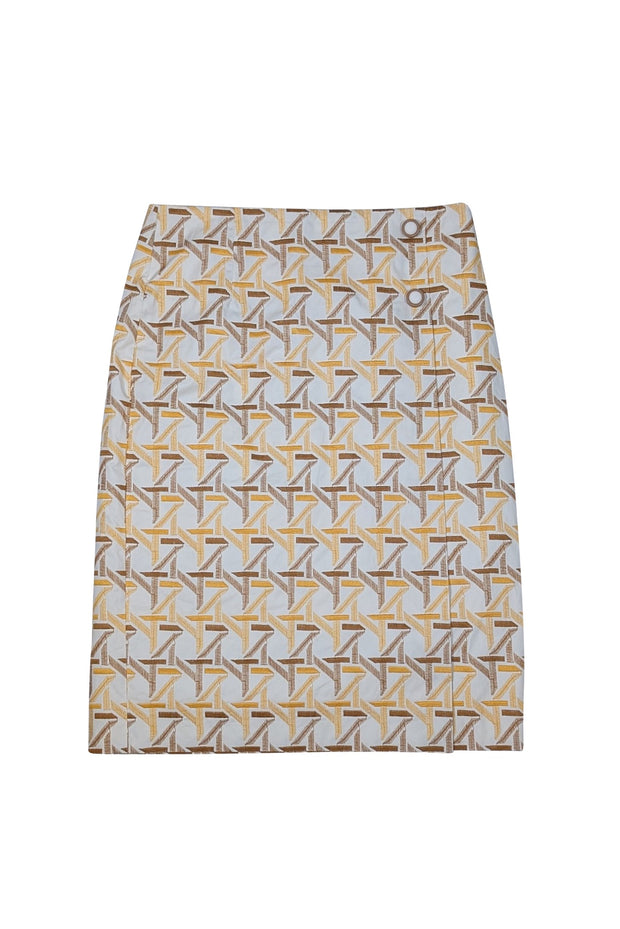 Tory Burch - White w/ Yellow & Brown Embroidered Detail Skirt Sz 10 - Current Boutique