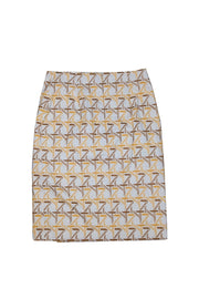 Tory Burch - White w/ Yellow & Brown Embroidered Detail Skirt Sz 10 - Current Boutique