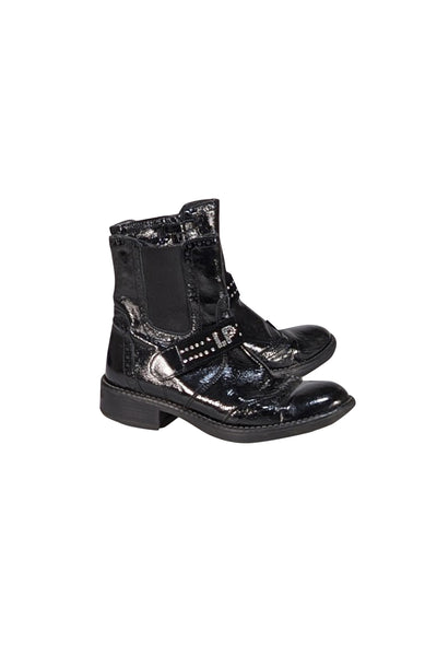 La Perla - Black Patent Textured Short Boots Sz 6 - Current Boutique