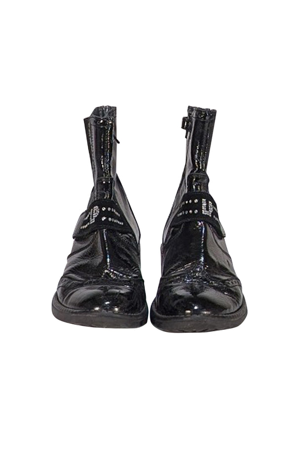 La Perla - Black Patent Textured Short Boots Sz 6 - Current Boutique