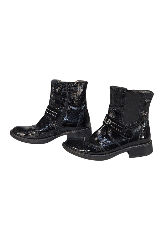 La Perla - Black Patent Textured Short Boots Sz 6 - Current Boutique