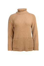 Eleventy - Camel Brown Wool Blend Turtleneck Sweater w/ Pockets Sz S - Current Boutique