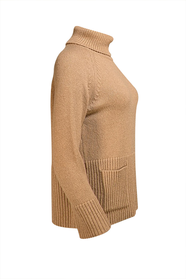 Eleventy - Camel Brown Wool Blend Turtleneck Sweater w/ Pockets Sz S - Current Boutique